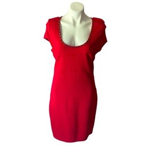 I.N.C. Women’s Red Embellished Short Sleeve Knee Length Dress Size XL